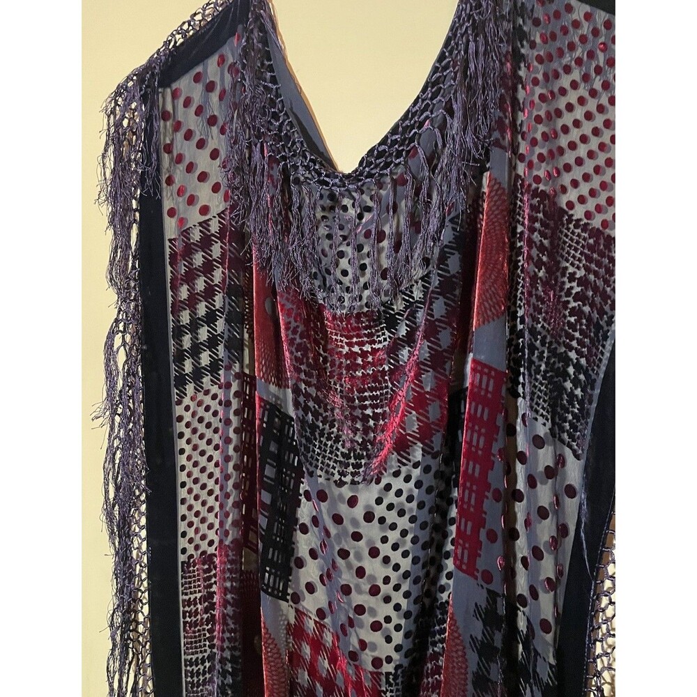 Chicos Scarf Silk Rayon Burnout Velvet 43.5” Square Fringe Shawl  Whimsigoth NWT